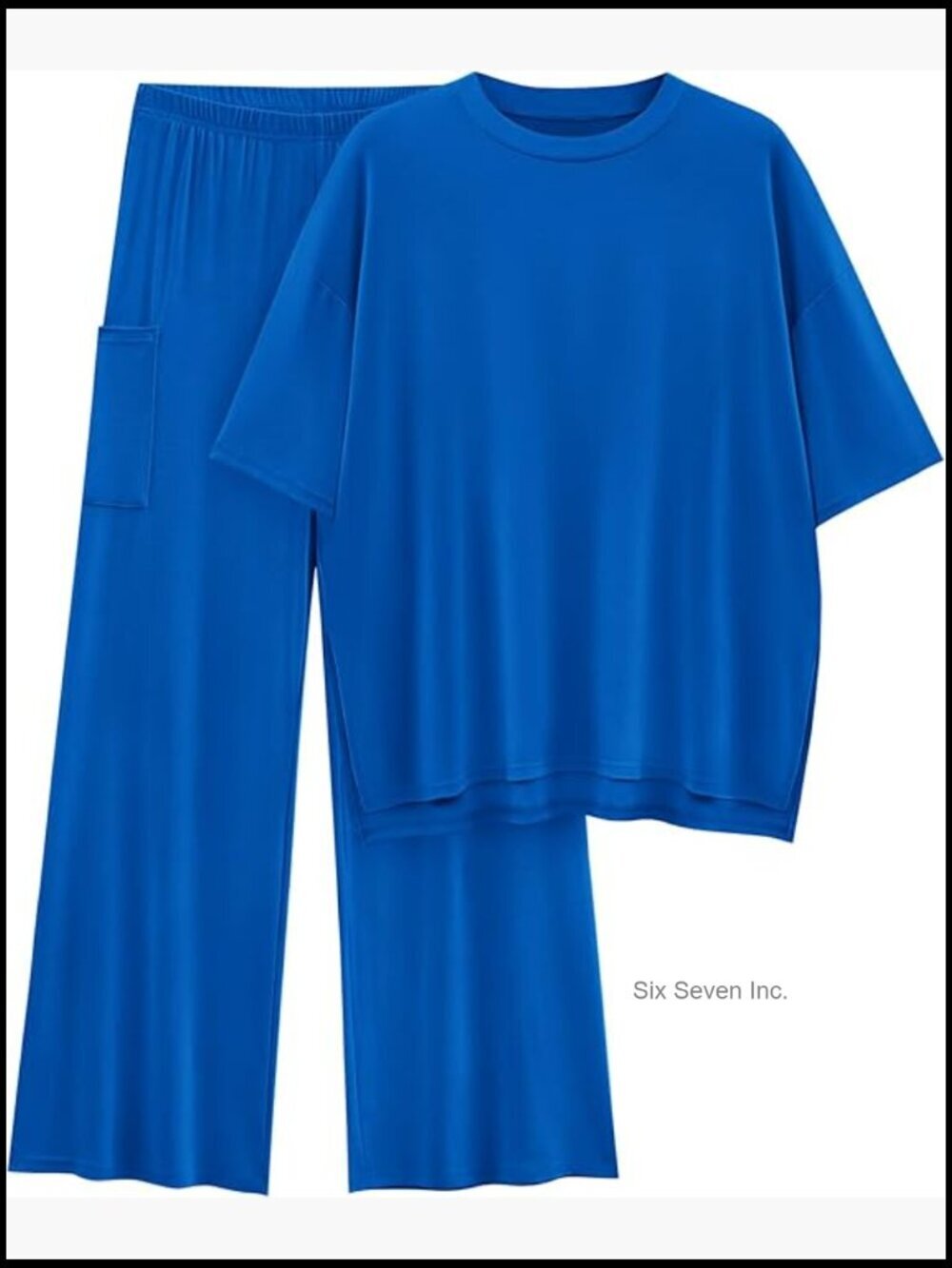 2 Piece Lounge Set Summer Casual Loose Short Sleeve Top Wide Leg Pants